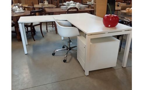 BUREAU 'ANGLE BLANC+CAISSON MODULABLE