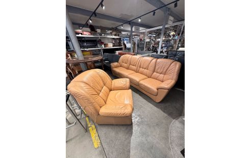 SALON CUIR MOUTARDE 4+1 P ROTATIF