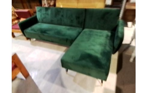 CANAPE D ANGLE CONVERTIBLE VELOURS VERT