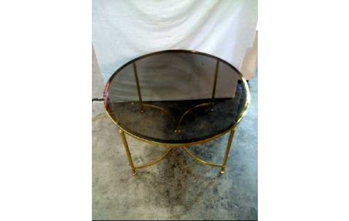 COUCHTISCH RUND MESSING RAUCHGLAS