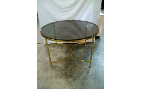 COUCHTISCH RUND MESSING RAUCHGLAS