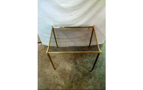 BEISTELLTISCH PLATTE GLAS GESTELL MESSING