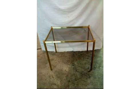 BEISTELLTISCH PLATTE GLAS GESTELL MESSING