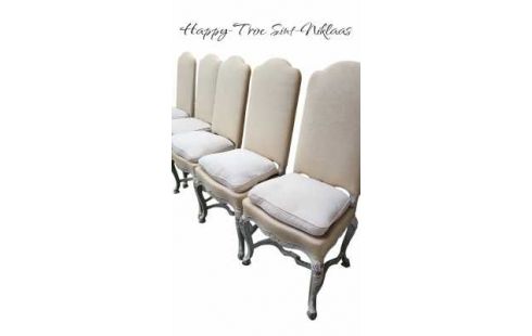 6 STOELEN LANDELIJK CERUSE GRIJS BEIGE STOF