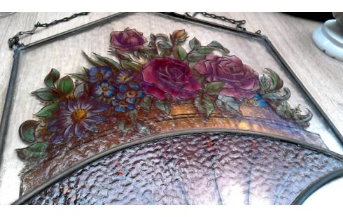 OBJET DECO GLACE PLOMB FLEUR