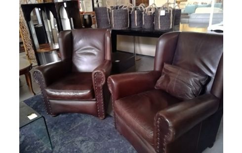 FAUTEUIL CUIR BRUNS LA PAIRE