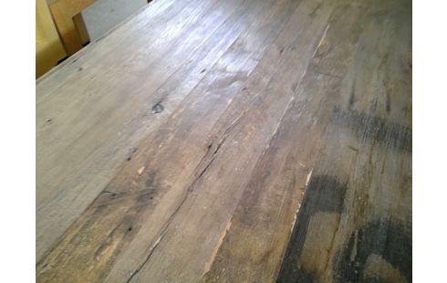 TABLE DESIGN BOIS RECYCLÉ SALLE A MANGER 220 X 102 PIEDS ACIER EN CROIX