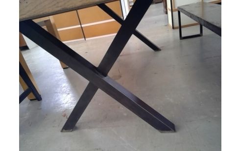 TABLE DESIGN BOIS RECYCLÉ SALLE A MANGER 220 X 102 PIEDS ACIER EN CROIX