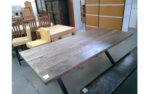 TABLE DESIGN BOIS RECYCLÉ SALLE A MANGER 220 X 102 PIEDS ACIER EN CROIX