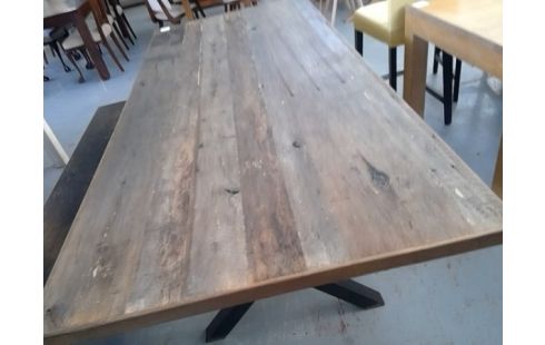 TABLE DESIGN BOIS RECYCLÉ SALLE A MANGER 220 X 102 PIEDS ACIER EN CROIX