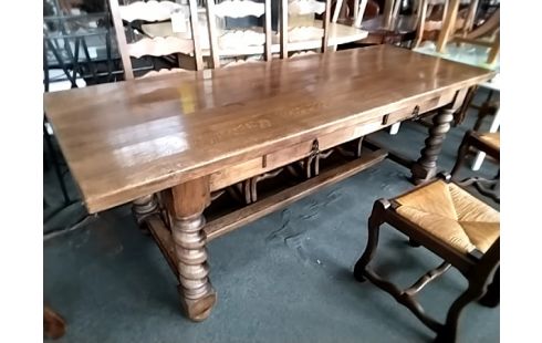 TABLE DE FERME Chêne pied tournés 2 tiroirs