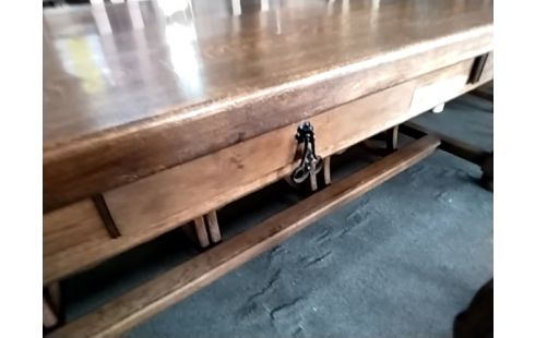 TABLE DE FERME Chêne pied tournés 2 tiroirs