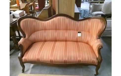 CANAPE BOIS MOULE ET TISSU RAYE ROSE ST NAPOLEON III EN L'ETAT