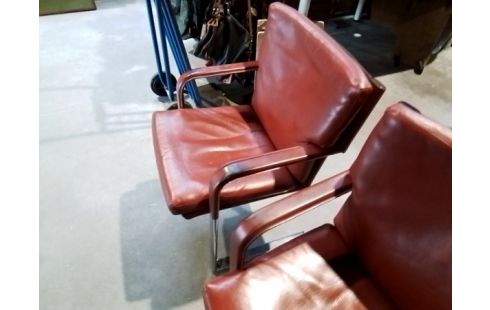 FAUTEUIL CUIR MARRON ET MÉTAL