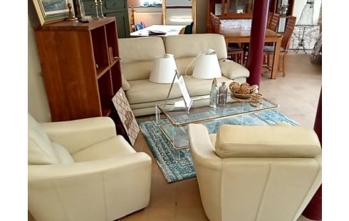 SALON CUIR BEIGE 3+1+1