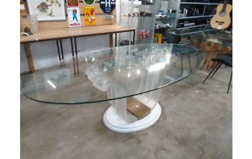 TABLE SALLE A MANGER OVALE MARBRE VERRE TYPE GLAÇONS
