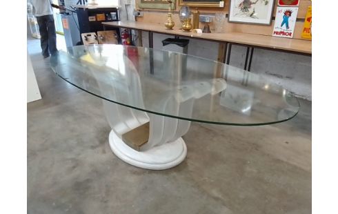 TABLE SALLE A MANGER OVALE MARBRE VERRE TYPE GLAÇONS