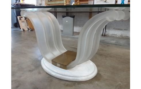 TABLE SALLE A MANGER OVALE MARBRE VERRE TYPE GLAÇONS