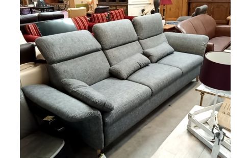 CANAPE 3 PLACES TISSU GRIS FONCE TETIERE REGLABLE