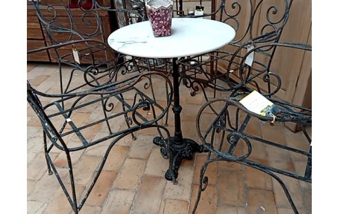 TABLE BISTROT RONDE MARBRE PIED FONTE