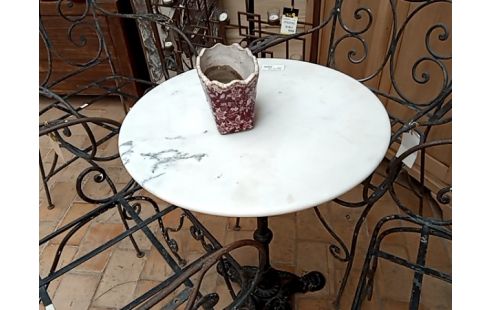 TABLE BISTROT RONDE MARBRE PIED FONTE