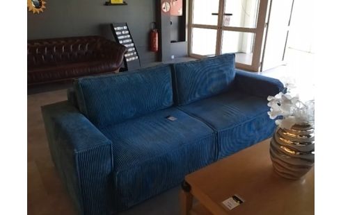 CANAPE VELOURS COTELE BLEU CIEL BLEU CIEL