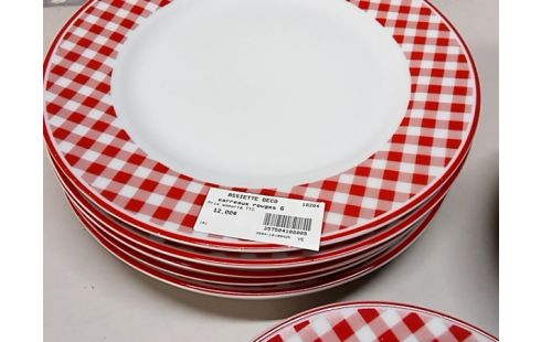 ASSIETTE DECO carreaux rouges 6 personnes