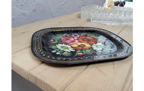 PLATEAU METAL NOIR FLEURS