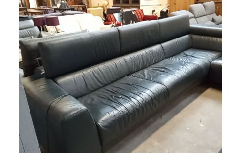 SALON D'ANGLE CUIR BLEU NUIT RELAX ELECTRIQUE