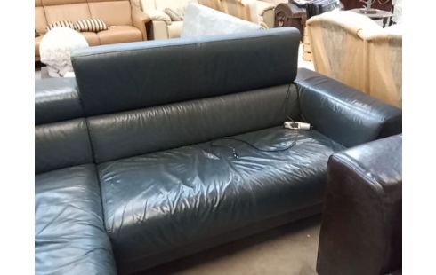 SALON D'ANGLE CUIR BLEU NUIT RELAX ELECTRIQUE
