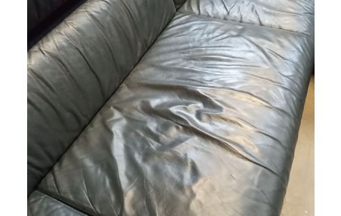 SALON D'ANGLE CUIR BLEU NUIT RELAX ELECTRIQUE