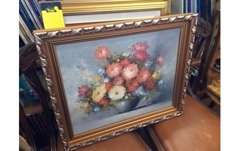 PEINTURE FLEURS CADRE DORE