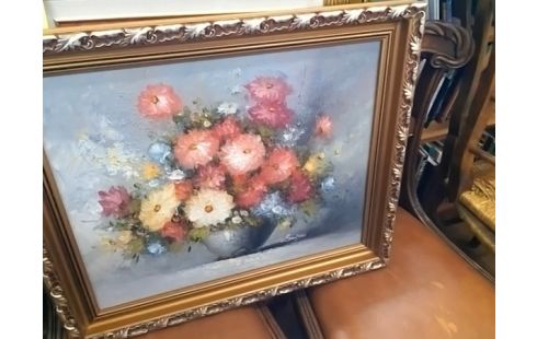 PEINTURE FLEURS CADRE DORE