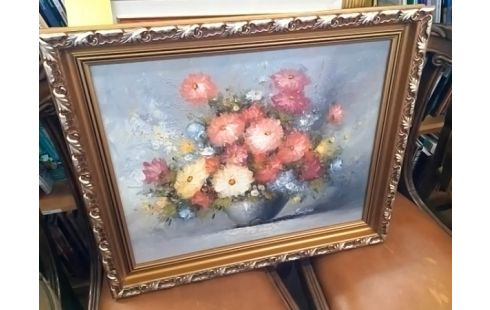 PEINTURE FLEURS CADRE DORE