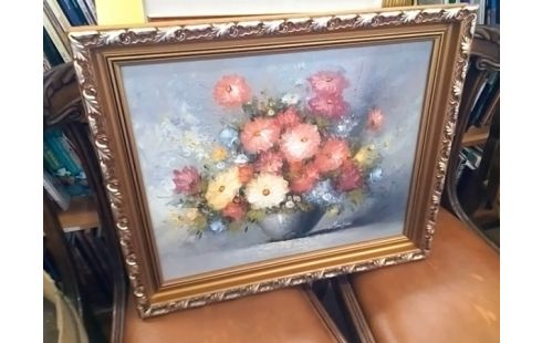 PEINTURE FLEURS CADRE DORE