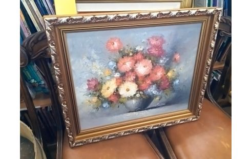 PEINTURE FLEURS CADRE DORE