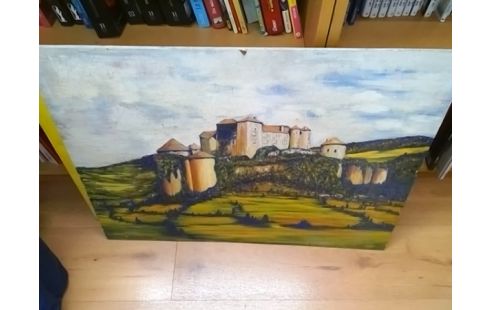 PEINTURE CHATEAU FLEURS BLEUES