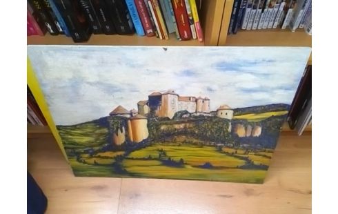 PEINTURE CHATEAU FLEURS BLEUES