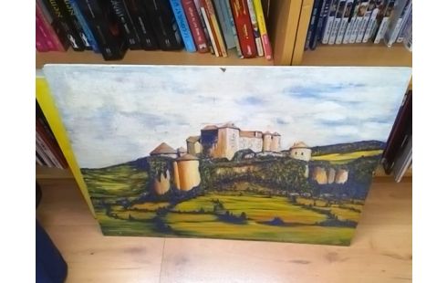 PEINTURE CHATEAU FLEURS BLEUES