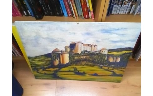 PEINTURE CHATEAU FLEURS BLEUES