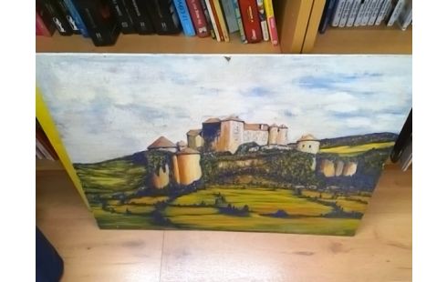 PEINTURE CHATEAU FLEURS BLEUES