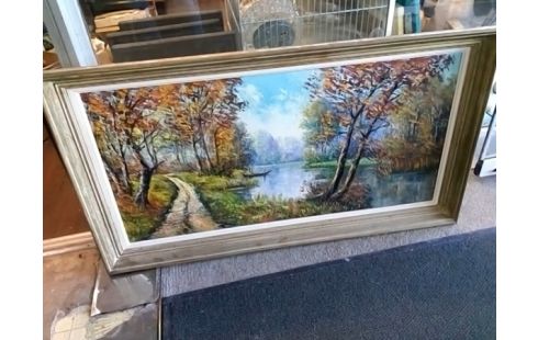 CADRE HUILE SUR TOILE BORD DE RIVIERE SIGNÉ SCHILLINGER