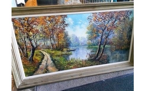 CADRE HUILE SUR TOILE BORD DE RIVIERE SIGNÉ SCHILLINGER