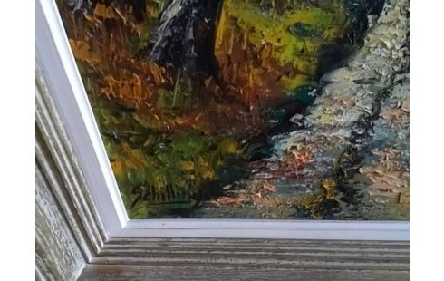 CADRE HUILE SUR TOILE BORD DE RIVIERE SIGNÉ SCHILLINGER
