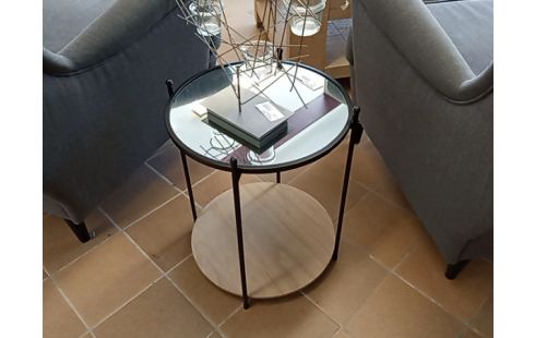 TABLE BASSE RONDE NOIRE ET MIROIR
