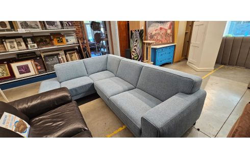 Salon d'angle tissu bleu pied métal noir