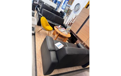 970 SALON CUIR NOIR 3+2 PLACES