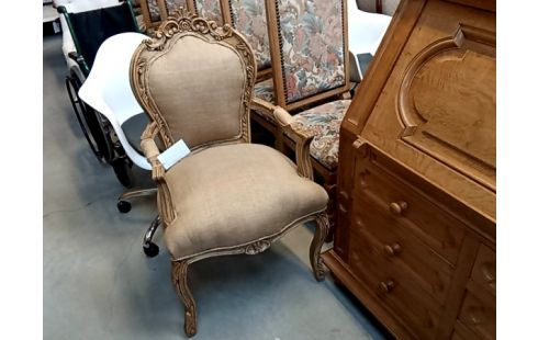 FAUTEUIL BERGERE BOIS ET TOILE JUTE