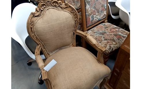 FAUTEUIL BERGERE BOIS ET TOILE JUTE