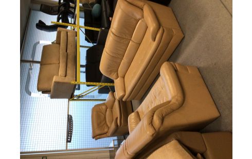 SALON CUIR OCRE 3 + 2 + 1